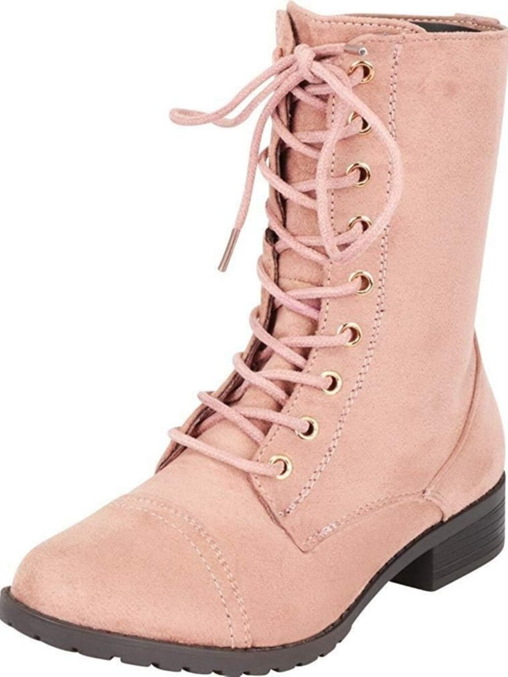 Stylish Women's Round Toe Lace-Up Combat Boots with Knit Ankle Cuff & Low Heel